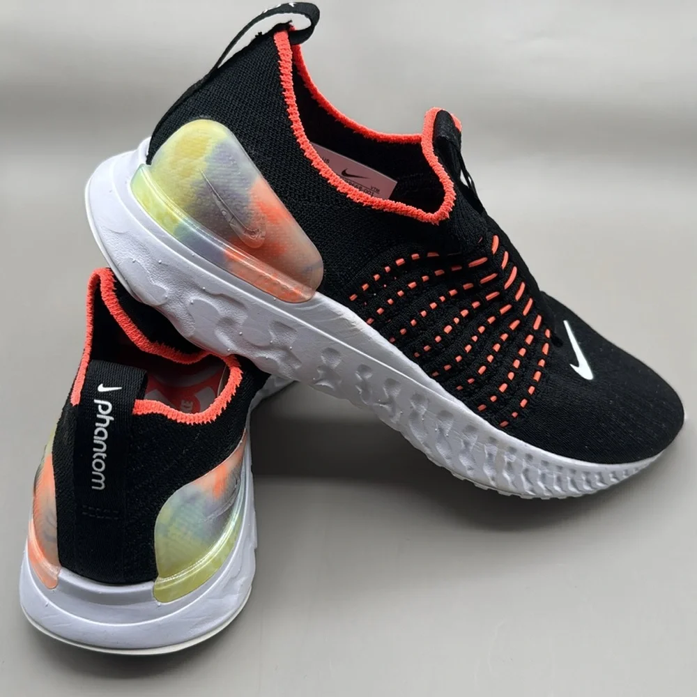NWT! Nike React Phantom Run Flyknit 2 Sneakers Women’s 5 Neon Orange, Black - Picture 2 of 12